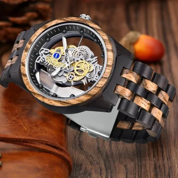 ✨ Dentily Watches Men Black Wooden Lightweight Bamboo Analog Quartz Wood Watch